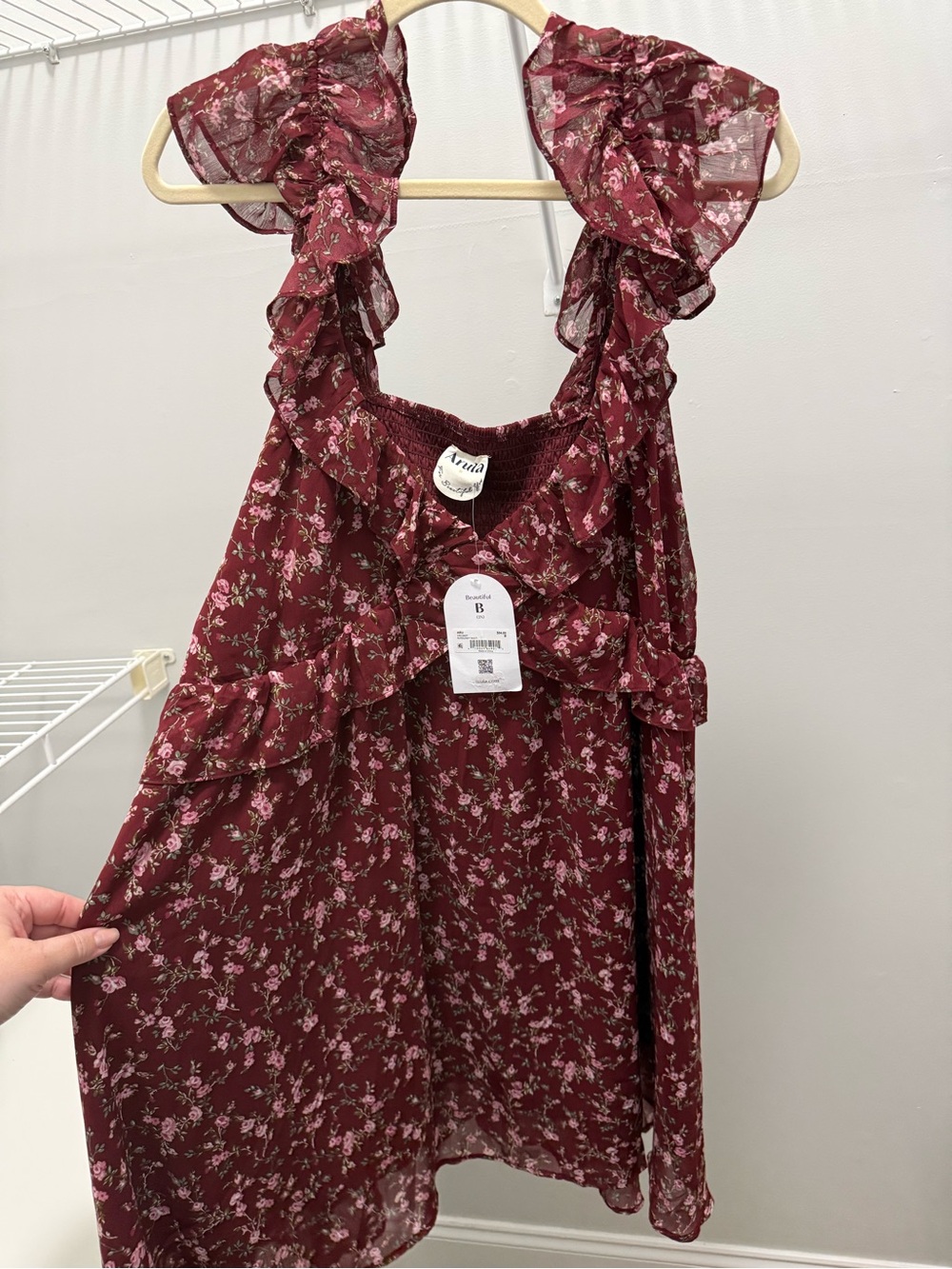 ARULA Burgundy Floral Ruffle Sundress